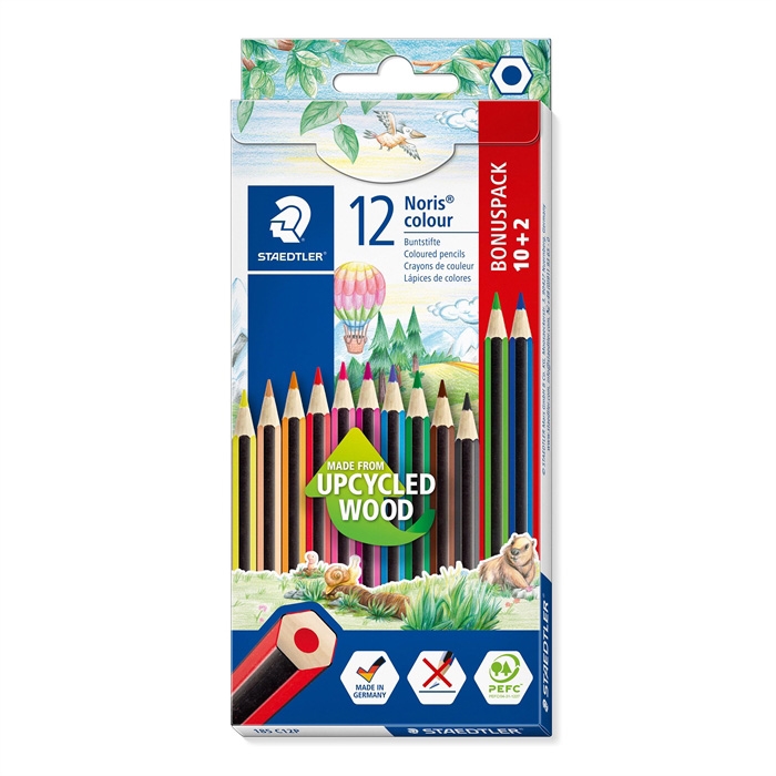 Staedtler Цветни моливи Noris Upcycled wood ass (10+2)