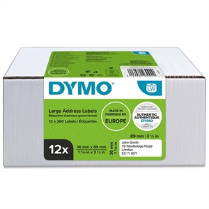 Dymo LabelWriter 36 мм x 89 мм стандартни етикети за адреси, 12 броя в опаковка