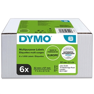 Етикети Dymo Multi 32 x 57 мм, свалящи се, бели, 6 x 1000 бр.