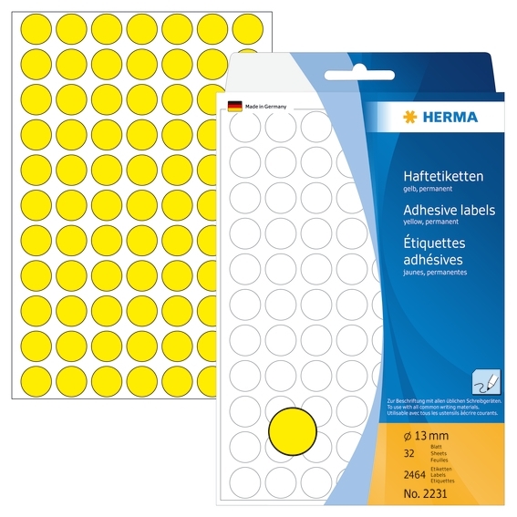 HERMA етикети ръчен ø13 жълт мм, 2464 бр.