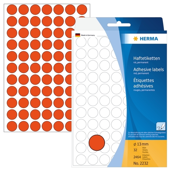 HERMA етикет ръчен ø13 червен мм, 2464 бр.