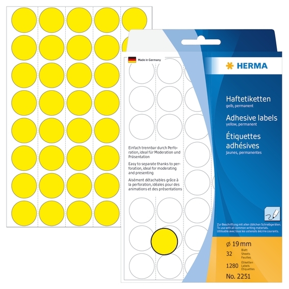 HERMA етикет ръчно ø19 жълт mm, 1280 бр.