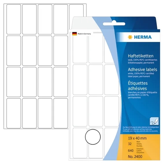 HERMA етикет ръчен 19 x 40 мм бял, 640 бр.