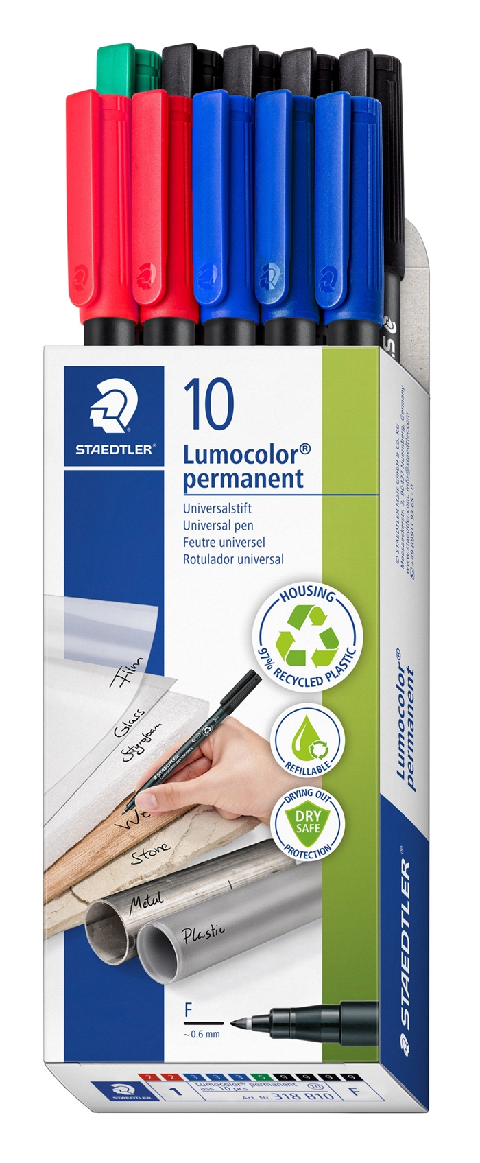 Маркер Staedtler Lumocolor Perm 0,6мм асорти (10)