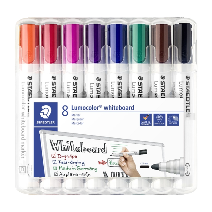 Маркер Staedtler WB Lumocolor, кръгъл 2mm, асорт. (8)