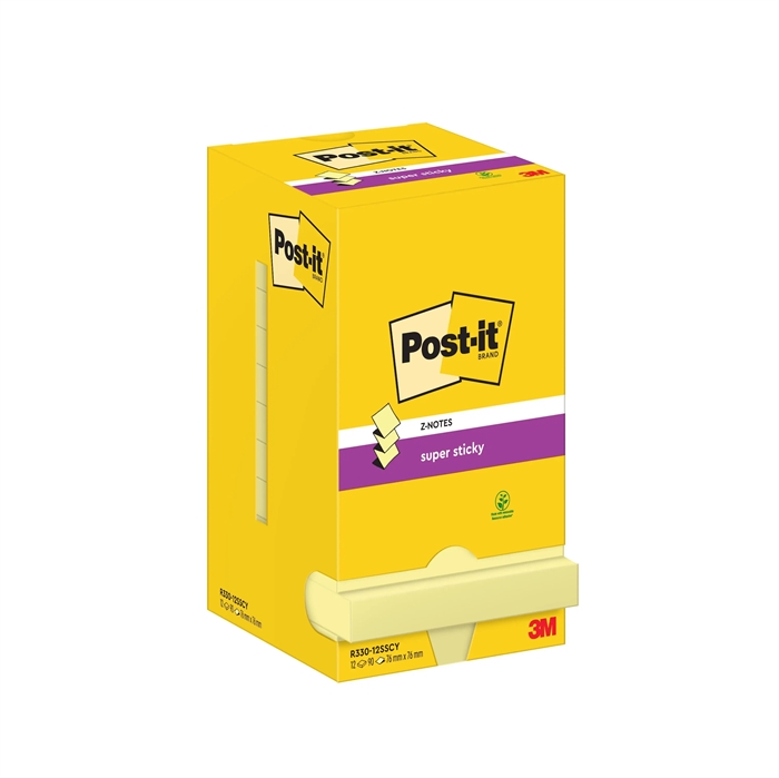 3M Post-it Z-Notes 76 x 76 мм, Super Sticky жълти - 12 опаковки