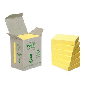 3M Post-it Notes 38 x 51 mm, рециклирани жълти - 6 опаковки