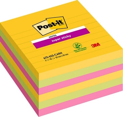 3M Post-it бележки супер лепящи 101 x 101 линейни Рио де Жанейро - 6 пакета