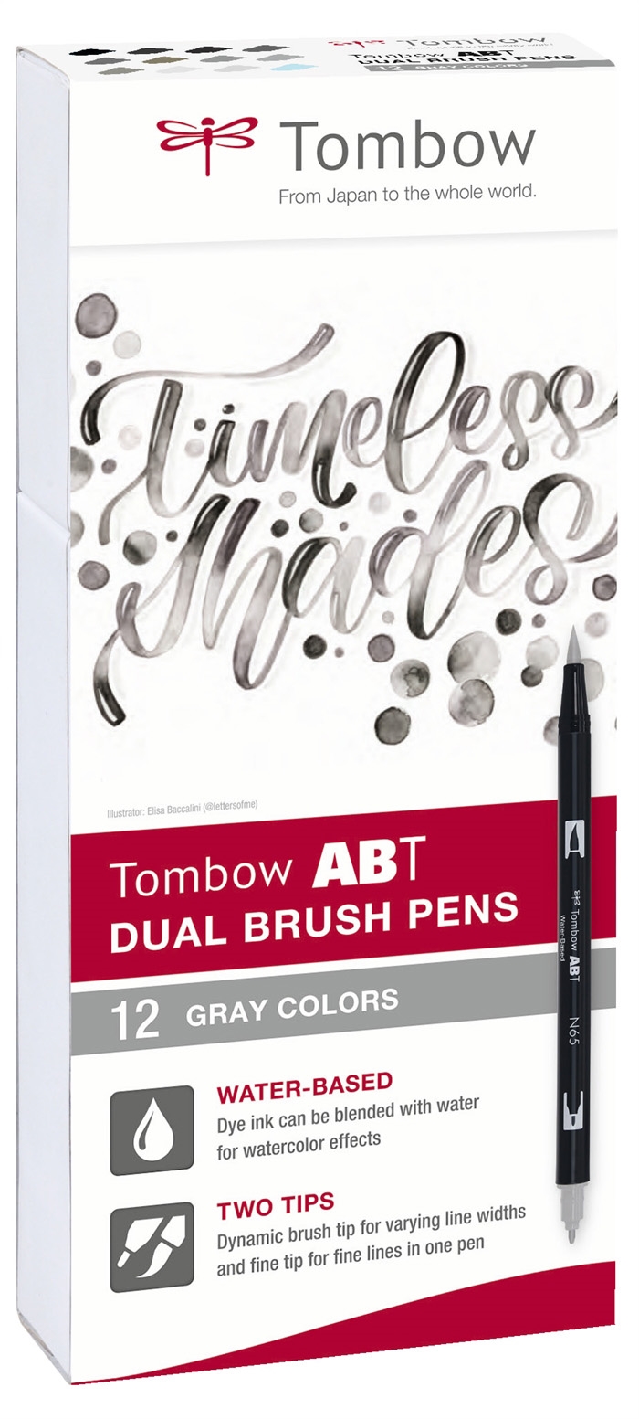 Маркер Tombow ABT Dual Brush 12P-3 сиви цветове (12)