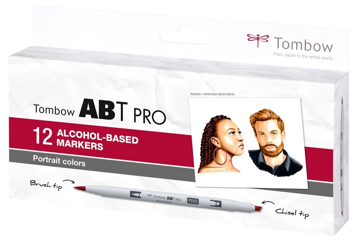 Tombow Маркер алкохол ABT PRO Двустранен Четка 12P-6 Портретен комплект (12)