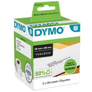 Dymo етикети за адресиране 28 x 89, бели, перманентни, 130 етикета на два ролки.