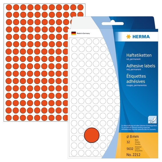 HERMA етикет ръчен ø8 червен мм, 5632 бр.