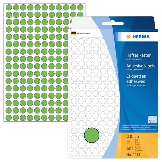 HERMA етикет ръчно ø8 зелени mm, 5632 бр.