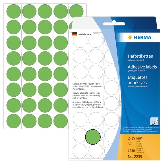 HERMA етикет ръчен ø19 зелен мм, 1280 бр.