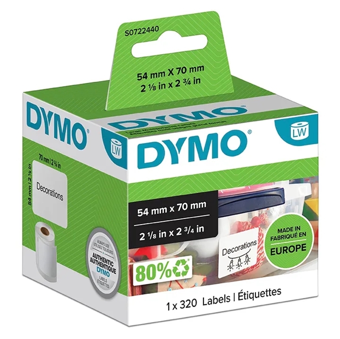 Dymo етикети многофункционални 54 x 70 постоянни бели (320 бр.)