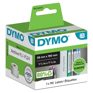 Dymo етикети за папки 38 x 190 мм, бели, 110 бр.