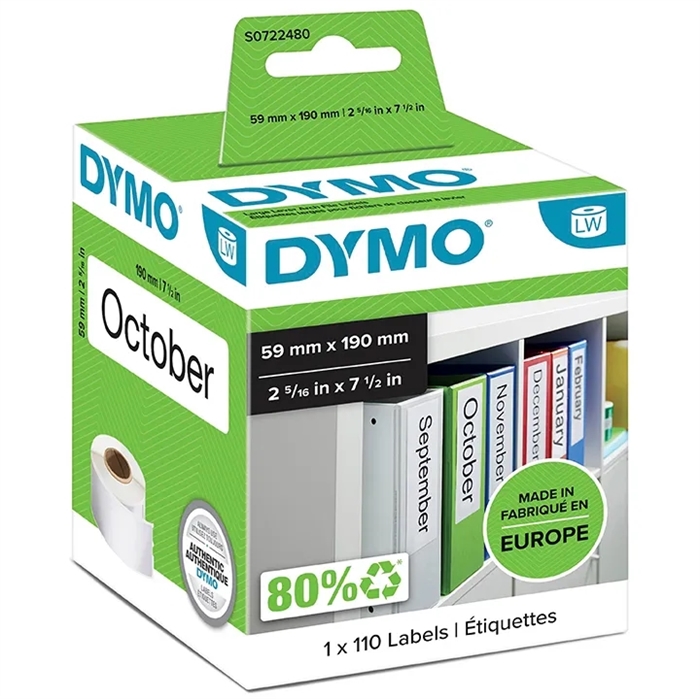 Dymo етикети за архивни класьори 59 x 190 мм, бели, 110 бр.