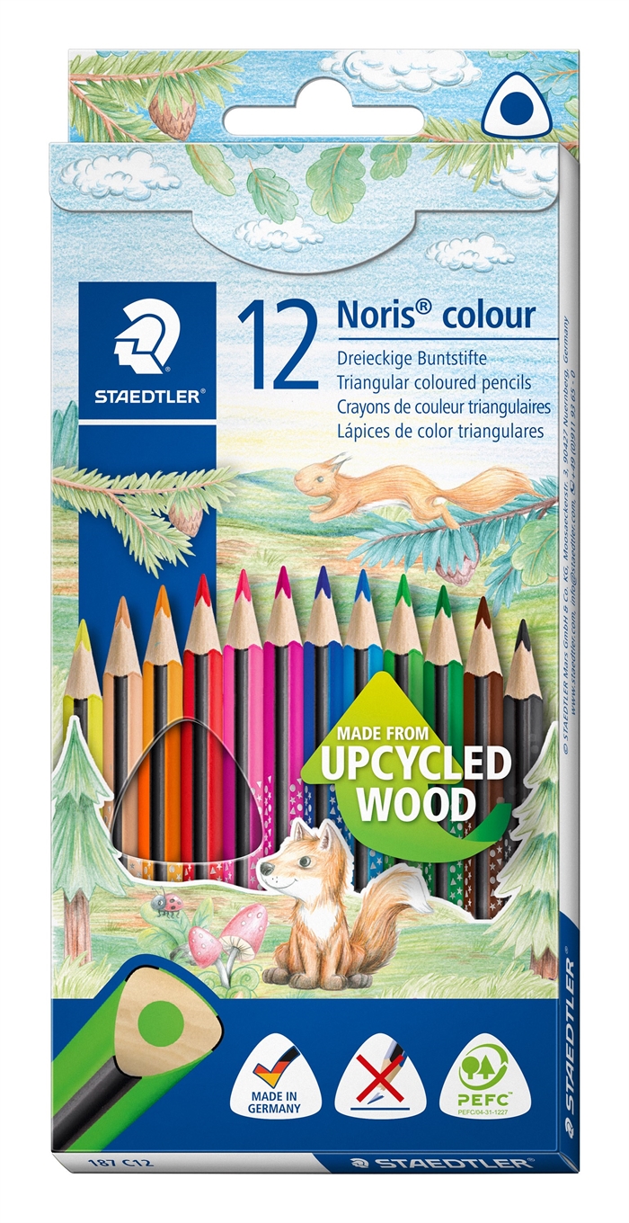 Staedtler Цветни моливи Noris Upcycled Wood триъгълни (12)