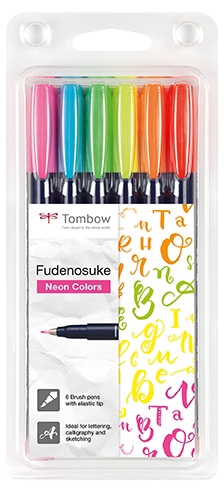 Маркер Tombow Fudenosuke твърд неон асорт. (6)